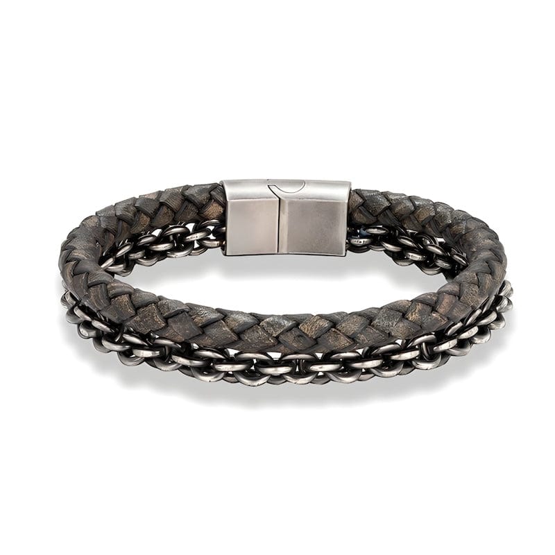 Retro Oxidized Black Geometric Link Chain Leather Bracelet Leather Unique Leather Bracelets 19cm Gray 