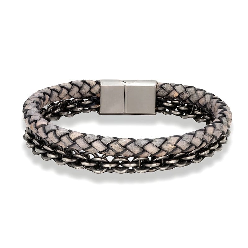 Retro Oxidized Black Geometric Link Chain Leather Bracelet Leather Unique Leather Bracelets 19cm Brown/Vintage 