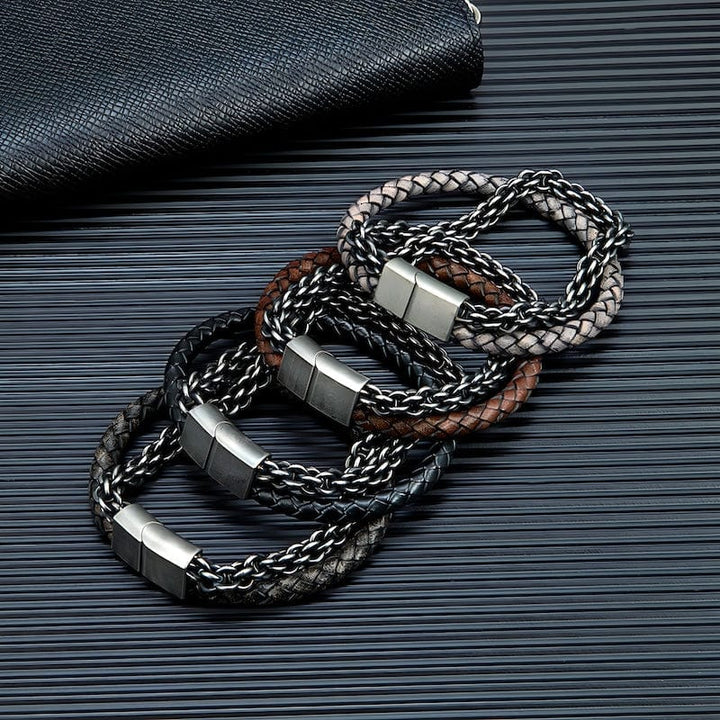 Retro Oxidized Black Geometric Link Chain Leather Bracelet Leather Unique Leather Bracelets   