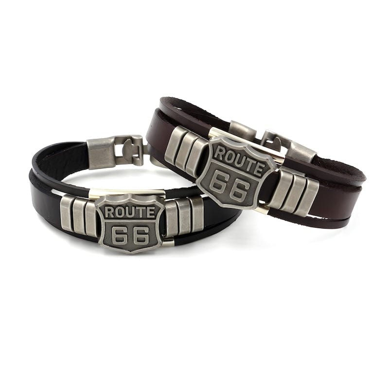 Route 66 Sign Leather Bracelet Leather Unique Leather Bracelets   