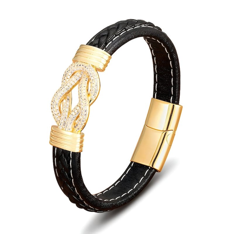 Shiny Braided Leather Mens Bracelets Leather Unique Leather Bracelets 19cm Gold 