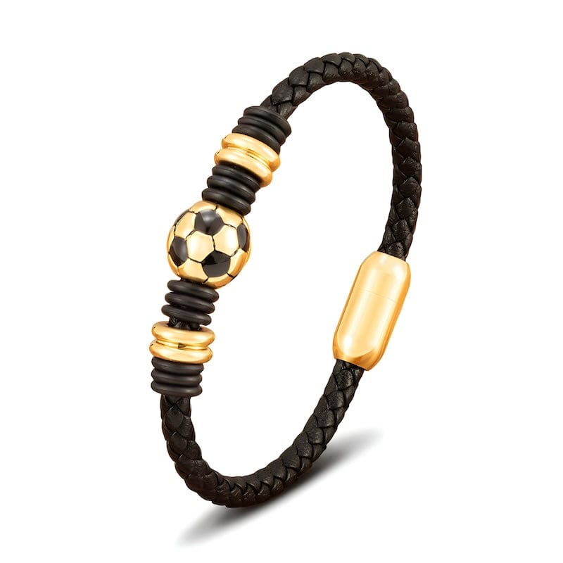 Soccer Football Leather Men Bracelet Leather Unique Leather Bracelets 19cm Gold 