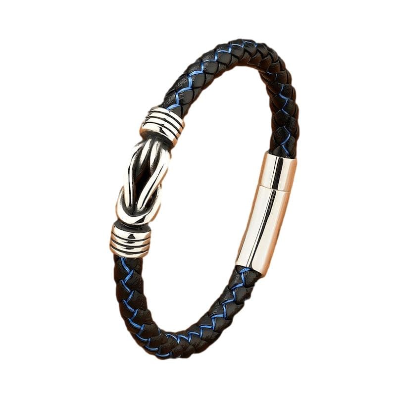 Sport Style Men Woven Leather Bracelet Leather Unique Leather Bracelets 19cm Blue 