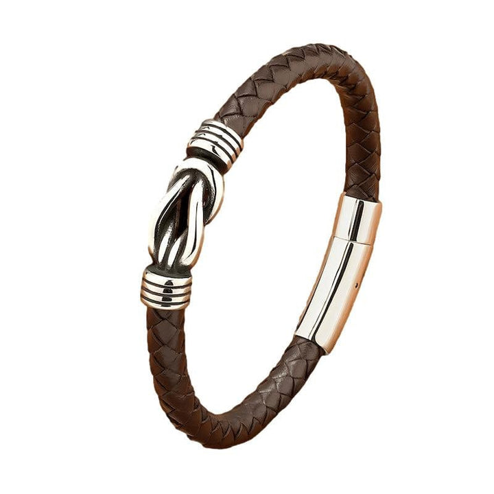 Sport Style Men Woven Leather Bracelet Leather Unique Leather Bracelets 19cm Brown 