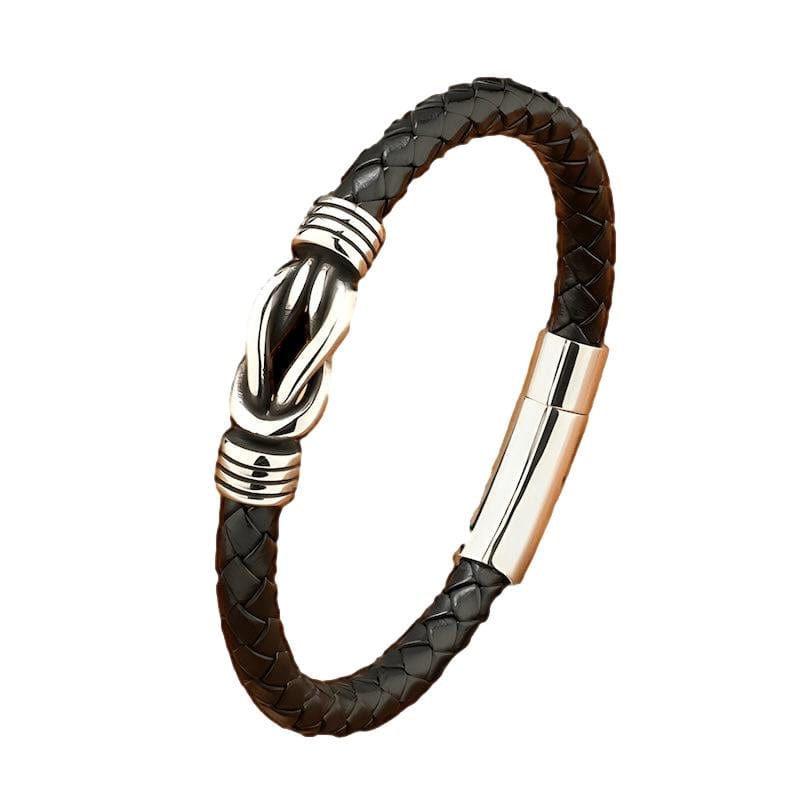 Sport Style Men Woven Leather Bracelet Leather Unique Leather Bracelets 19cm Black 