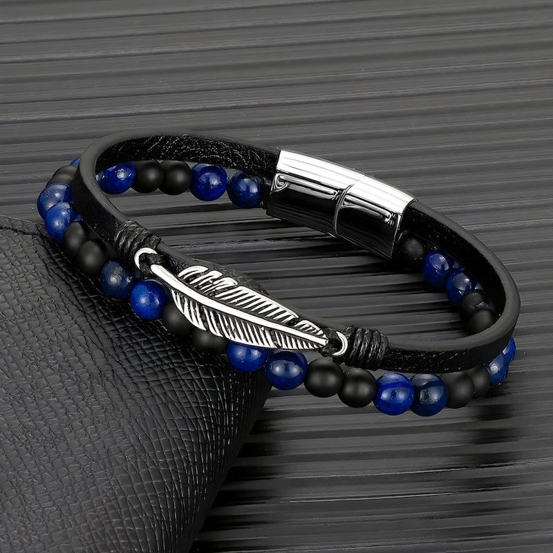 Leather Stone Beaded Multilayer Leather Feather Bracelet