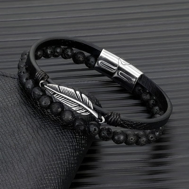 Stone Beaded Multilayer Leather Feather Bracelet Leather Unique Leather Bracelets   