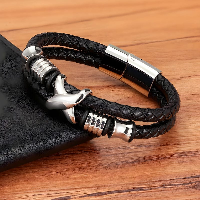 Leather X Style Double Layer Braided Leather Mens Bracelet Unique Leather Bracelets