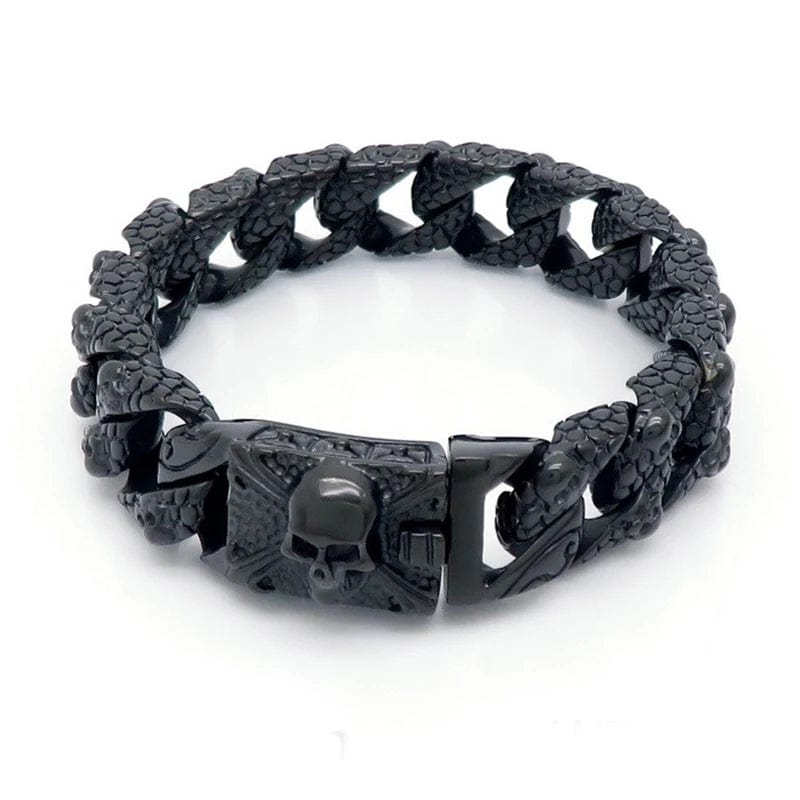 Gothic Men's Skull Bracelet - Stainless Steel Franco Curb Chain Skeleton bracelet by Unique Leather Bracelets