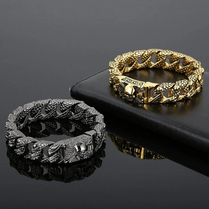 Gothic Men's Skull Bracelet - Stainless Steel Franco Curb Chain Skeleton bracelet by Unique Leather Bracelets