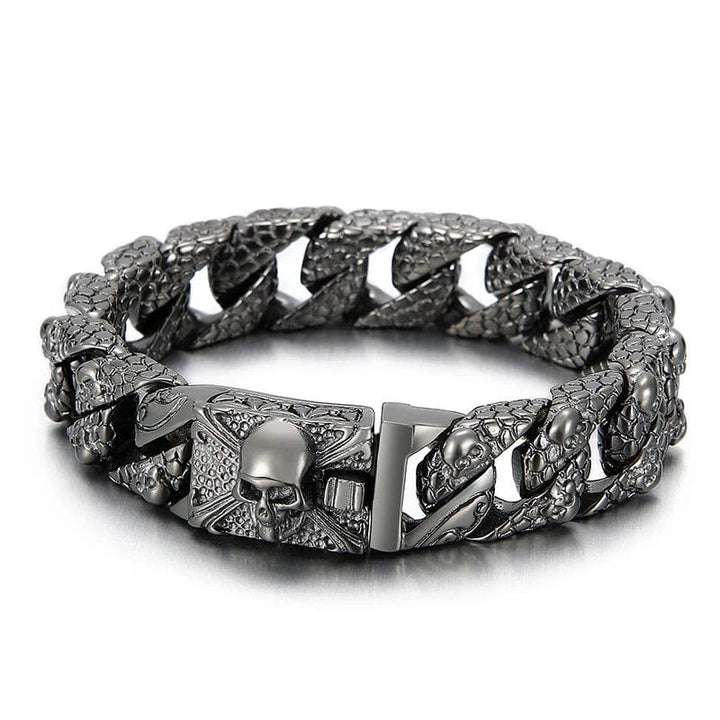 Gothic Men's Skull Bracelet - Stainless Steel Franco Curb Chain Skeleton bracelet by Unique Leather Bracelets