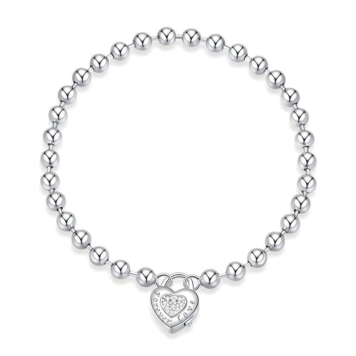 Love Heart Bead Chain Bracelet Link Chain Unique Leather Bracelets Silver 17cm 