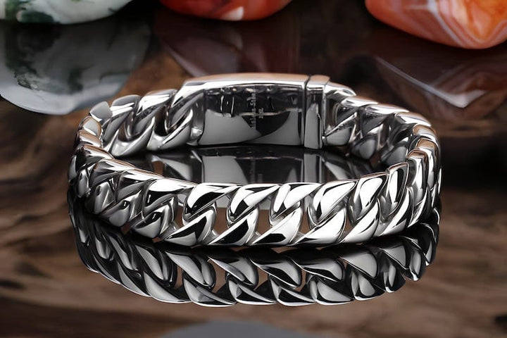 Wide Chain Stainless Steel Double Link Bracelet bracelet by Unique Leather Bracelets