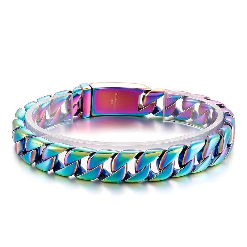 Wide Chain Stainless Steel Double Link Bracelet Link Chain Unique Leather Bracelets 20cm Colored 