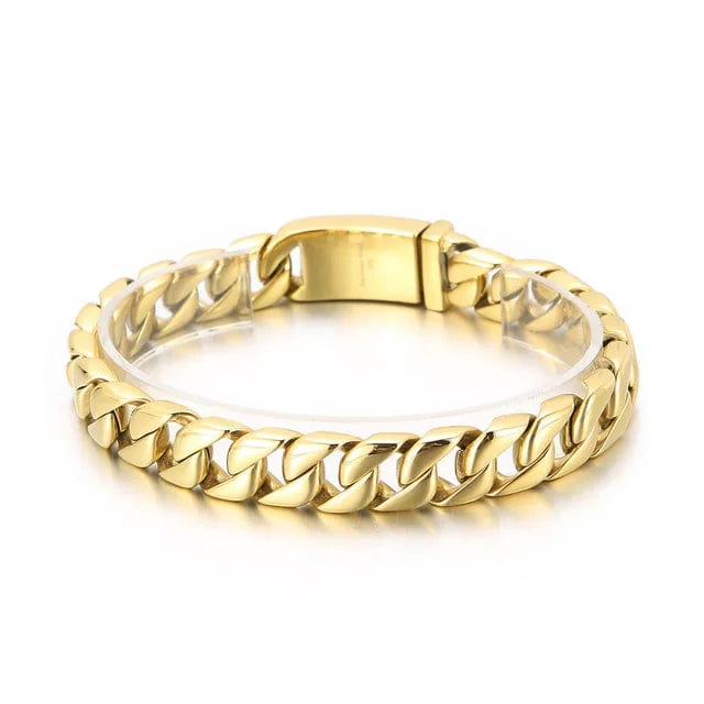 Wide Chain Stainless Steel Double Link Bracelet Link Chain Unique Leather Bracelets 20cm Golden 