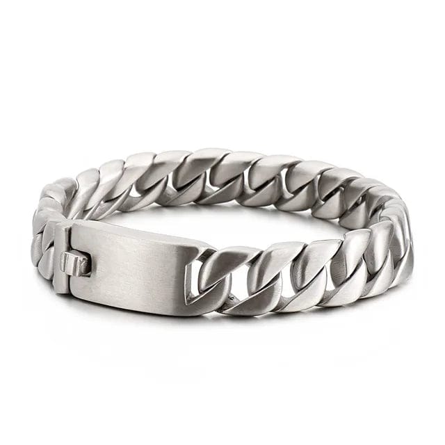 Wide Chain Stainless Steel Double Link Bracelet Link Chain Unique Leather Bracelets 20cm Silver/Matte 