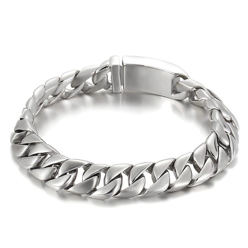 Wide Chain Stainless Steel Double Link Bracelet Link Chain Unique Leather Bracelets 20cm Silver 