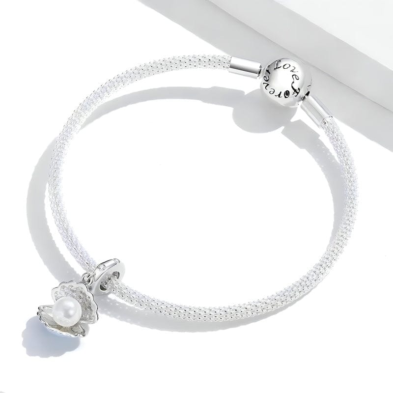 Pearl in Shell Charm Sterling Silver Zircons Charms Unique Leather Bracelets   
