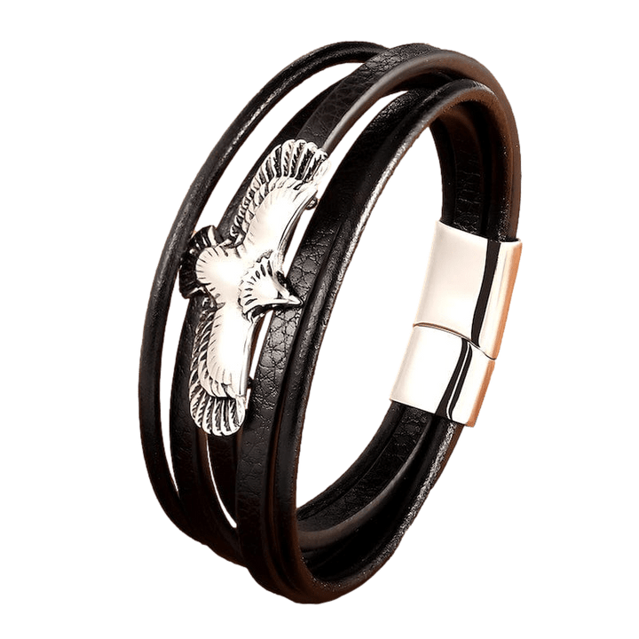 Eagle Wrap Leather Bracelet Wrap Unique Leather Bracelets 21.5cm Silver 