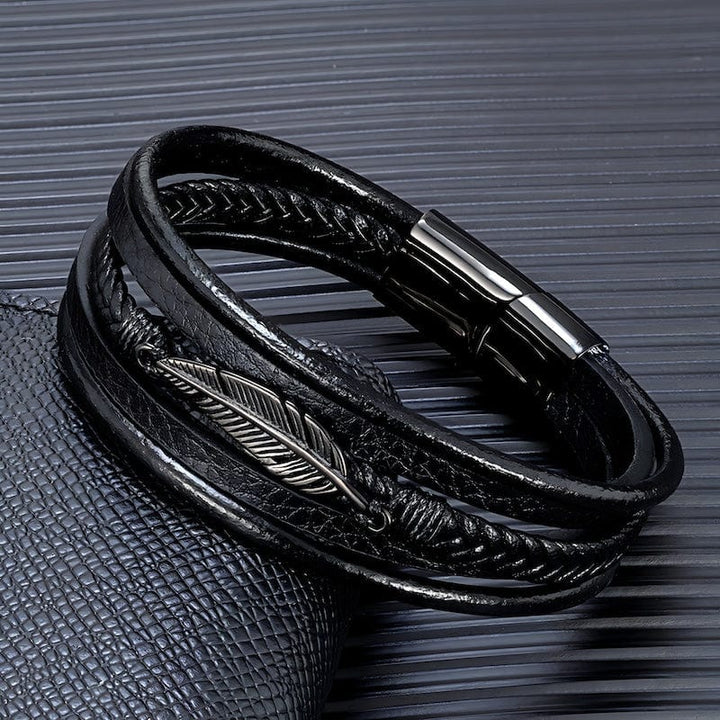 Feather Braided Wrap Leather Bracelet Wrap Unique Leather Bracelets   