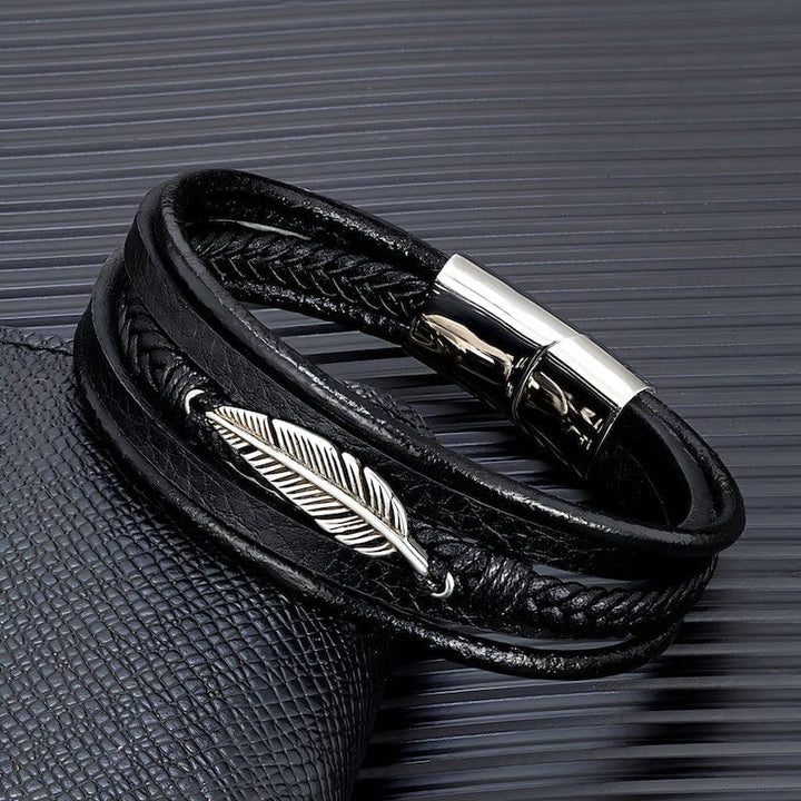 Feather Braided Wrap Leather Bracelet Wrap Unique Leather Bracelets   