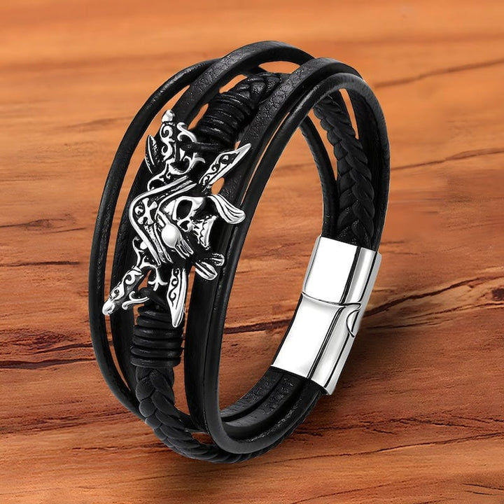 Pirate Braided Black Wrap Bracelet Wrap Unique Leather Bracelets   