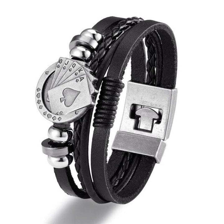 Wide Leather Playing Cards Bracelet Wrap Unique Leather Bracelets Black  