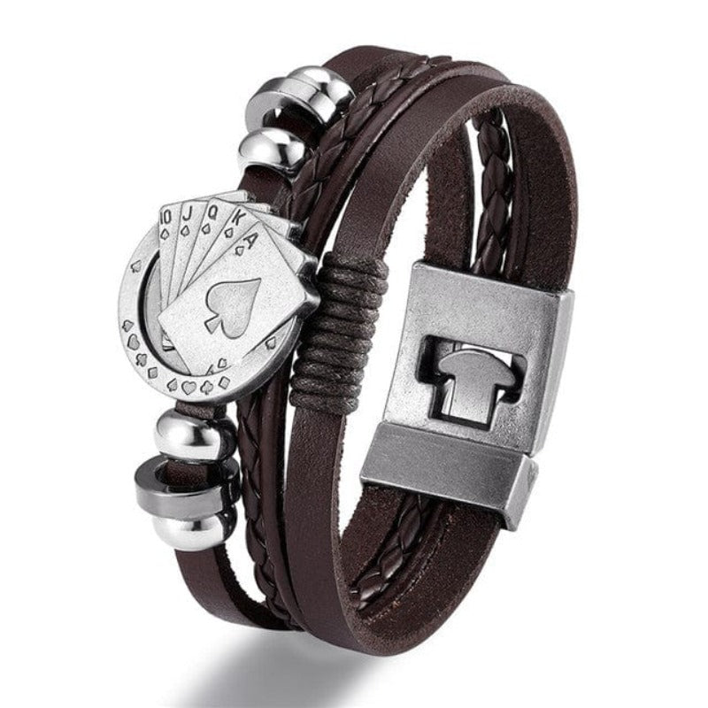 Wide Leather Playing Cards Bracelet Wrap Unique Leather Bracelets Brown  