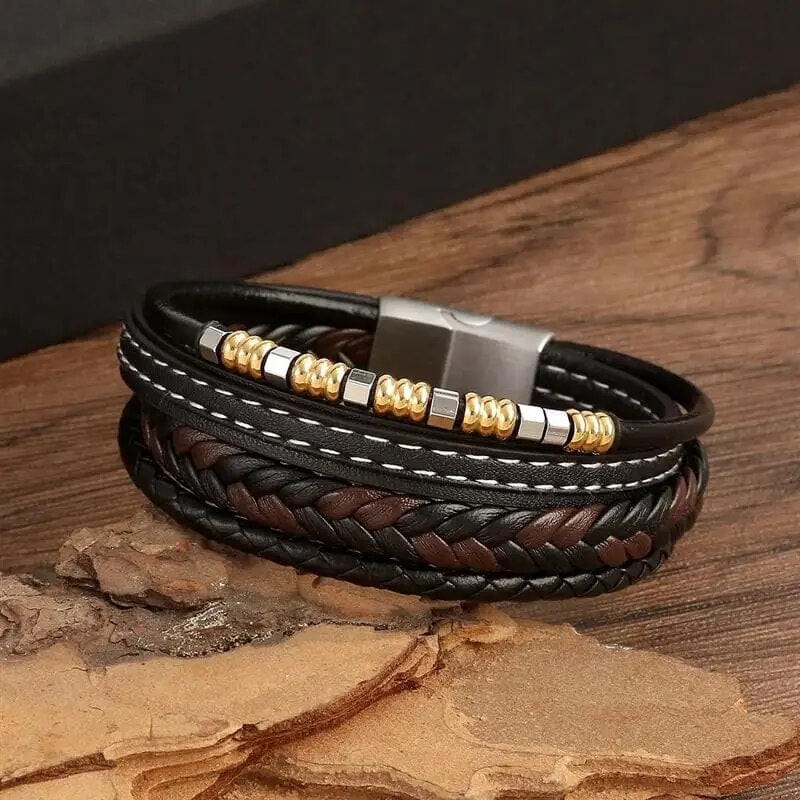 Wrap Bracelet Leather Mens Stack Bead Charm Wrap Unique Leather Bracelets   