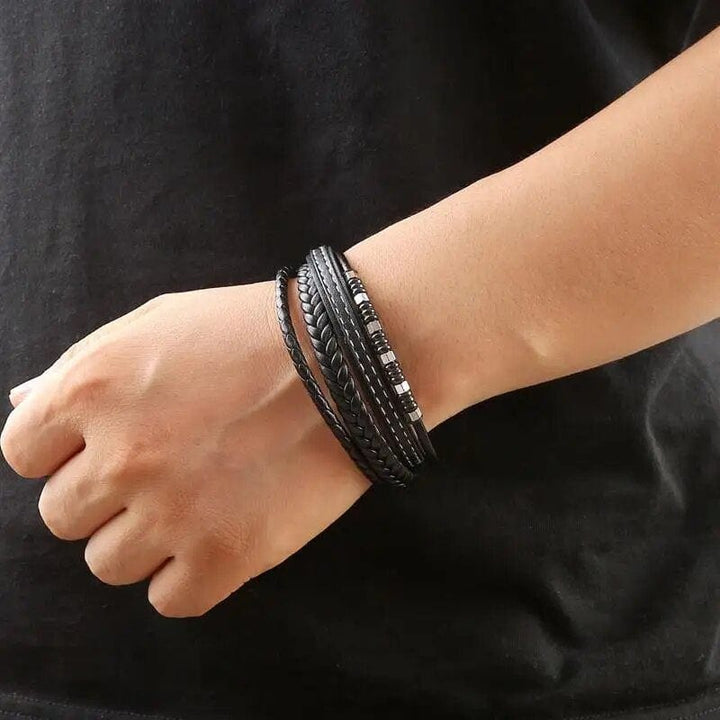 Wrap Bracelet Leather Mens Stack Bead Charm Wrap Unique Leather Bracelets   