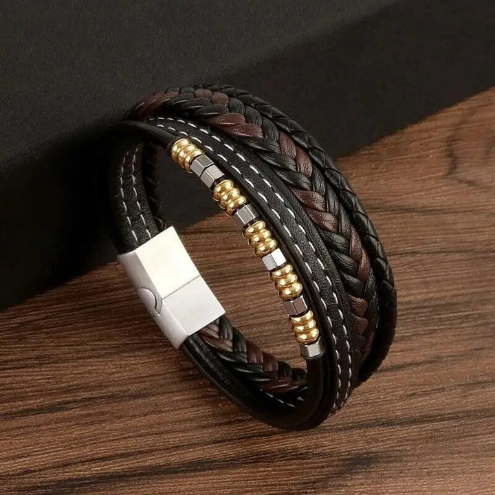 Wrap Bracelet Leather Mens Stack Bead Cross Wrap Unique Leather Bracelets   