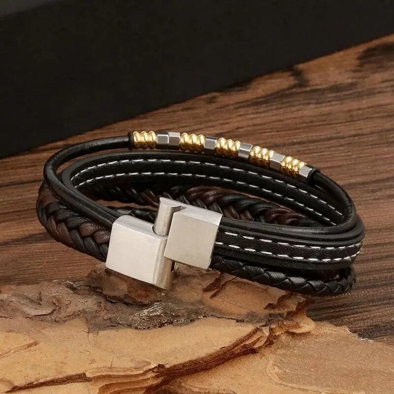 Wrap Bracelet Leather Mens Stack Bead Cross Wrap Unique Leather Bracelets   