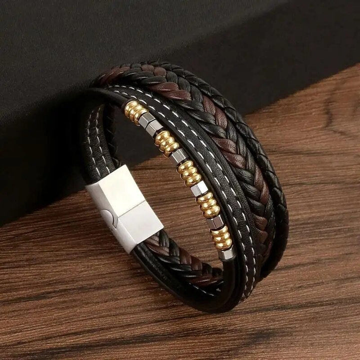 Wrap Bracelet Leather Mens Stack Bead Skull Wrap Unique Leather Bracelets   