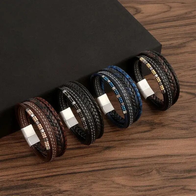 Wrap Bracelet Leather Mens Stack Braid Lava Bead Wrap Unique Leather Bracelets   