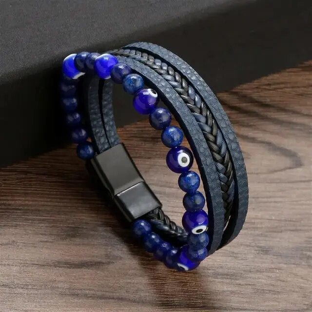 Wrap Bracelet Leather Mens Stack Evil Eye Wrap Unique Leather Bracelets 18.5cm Black/Blue 