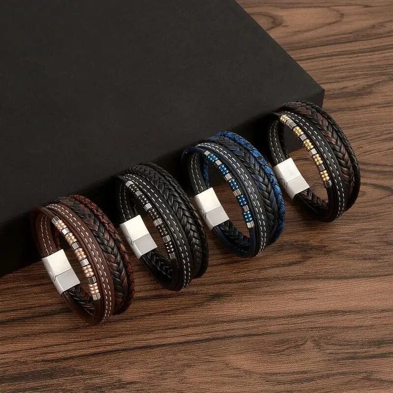 Wrap Bracelet Leather Mens Stack Lava Bead Braid Wrap Unique Leather Bracelets   