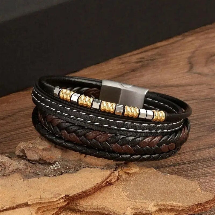 Wrap Bracelet Leather Mens Stack Tiger Bead Charm Wrap Unique Leather Bracelets   