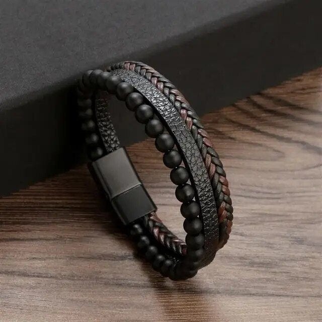 Wrap Bracelet Leather Mens Stack Twisted Braid Wrap Unique Leather Bracelets 18.5cm Black/Brown 