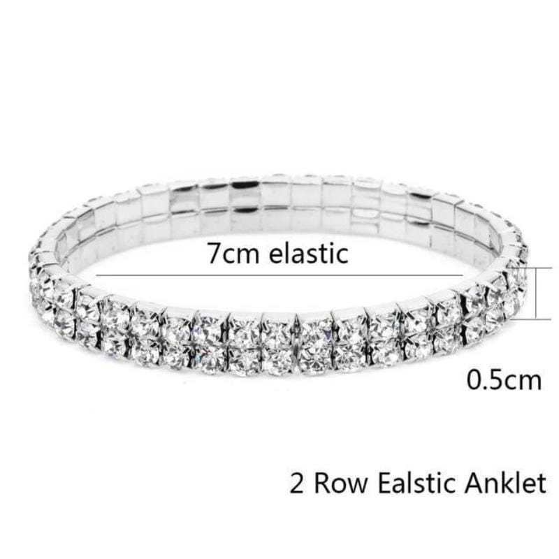 Studded Rhinestone Anklet For Women Anklets Unique Leather Bracelets 2 Row Anklet Silver 