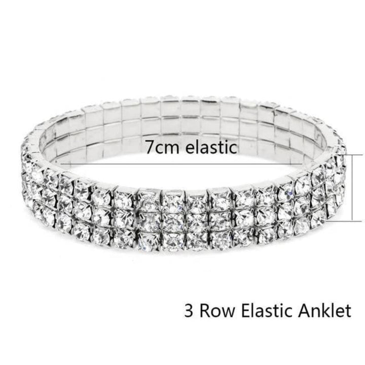 Studded Rhinestone Anklet For Women Anklets Unique Leather Bracelets 3 Row Anklet Silver 