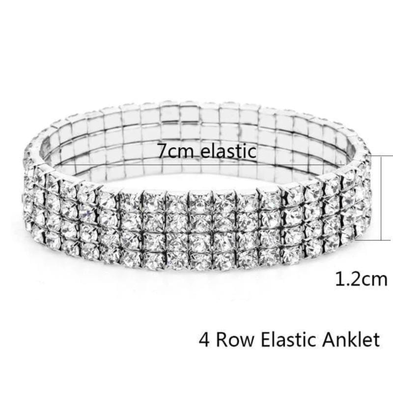 Studded Rhinestone Anklet For Women Anklets Unique Leather Bracelets 4 Row Anklet Silver 