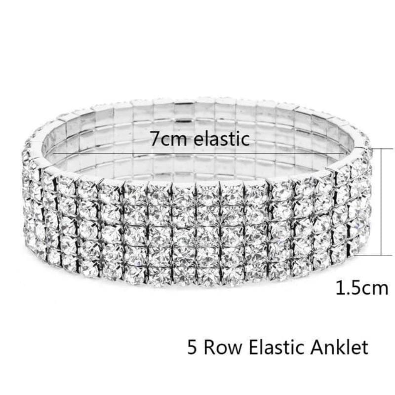 Studded Rhinestone Anklet For Women Anklets Unique Leather Bracelets 5 Row Anklet Silver 