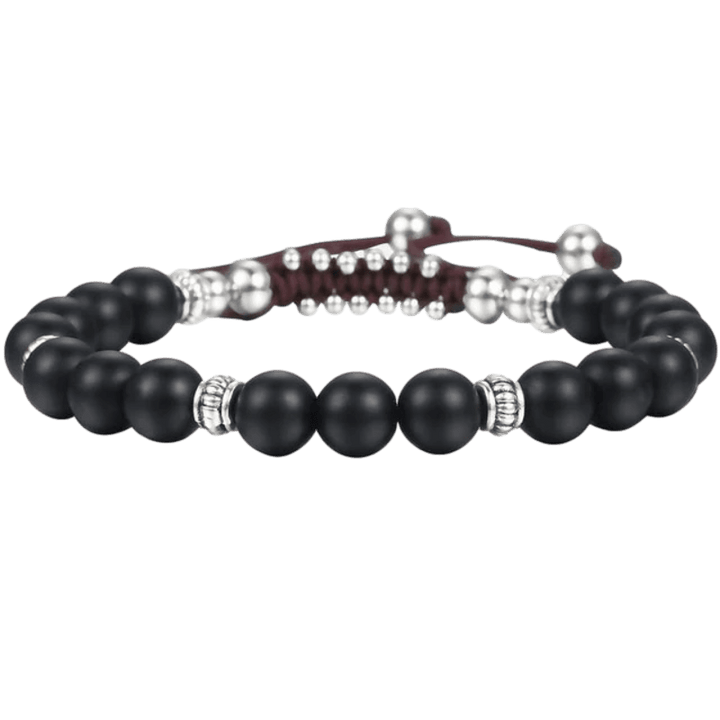 Classic Stone Beaded Bracelets Beaded Unique Leather Bracelets Black  