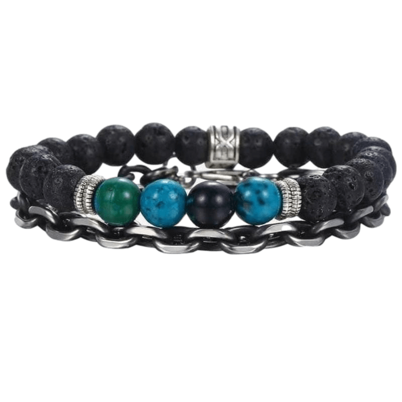 Multi Stone Stainless Steel Beaded Bracelets Beaded Unique Leather Bracelets Adjustable Black 