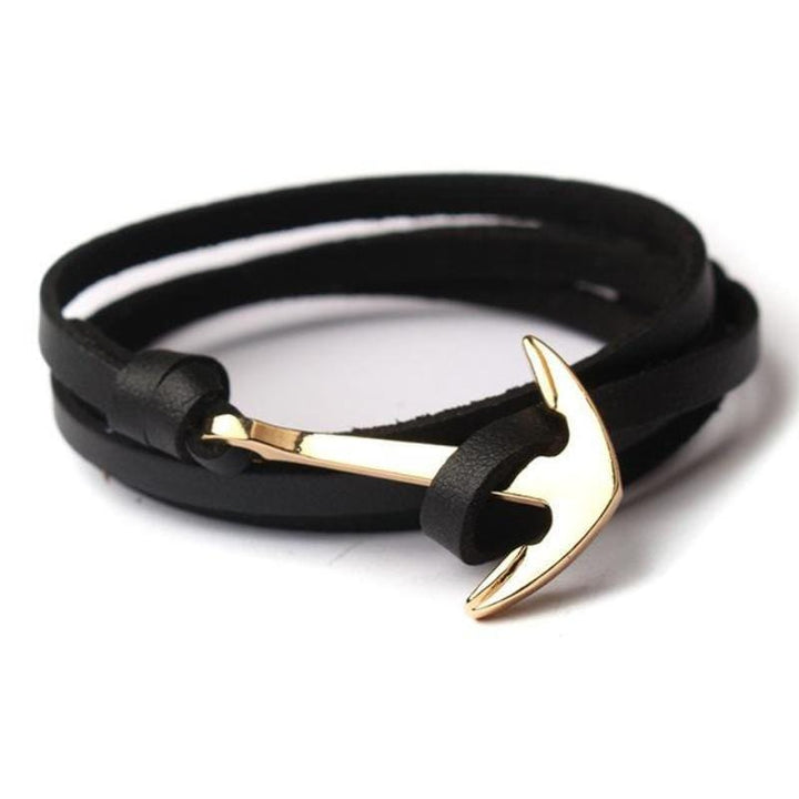 Anchor Wrap Paracord Bracelet Rope Unique Leather Bracelets Black/Gold 21cm 