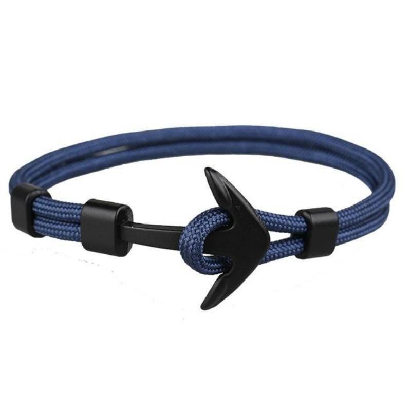 Anchor Wrap Paracord Bracelet Rope Unique Leather Bracelets Blue/Black 21cm 