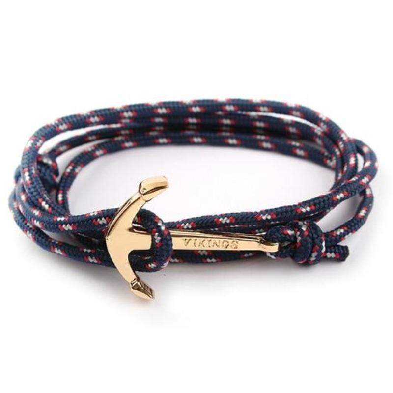 Anchor Wrap Paracord Bracelet Rope Unique Leather Bracelets Blue/Gold 21cm 