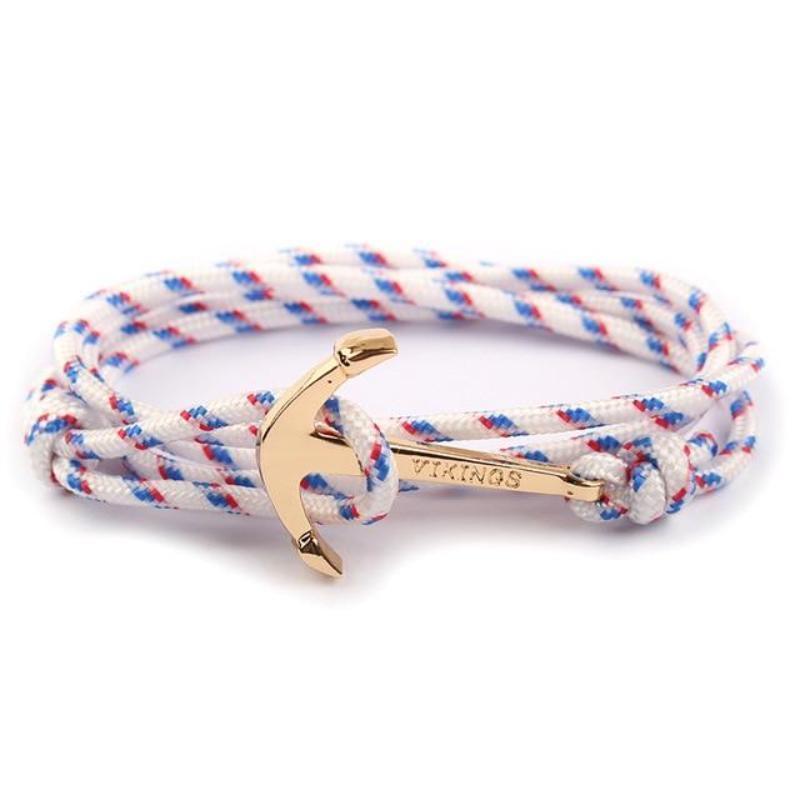 Anchor Wrap Paracord Bracelet Rope Unique Leather Bracelets White/Gold 21cm 