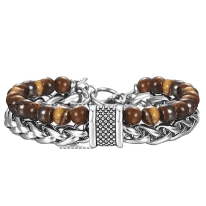 Cuban Link Stainless Steel Beaded Bracelets Beaded Unique Leather Bracelets Brown/Cuban/Tiger Eye Stone WH2 10inch