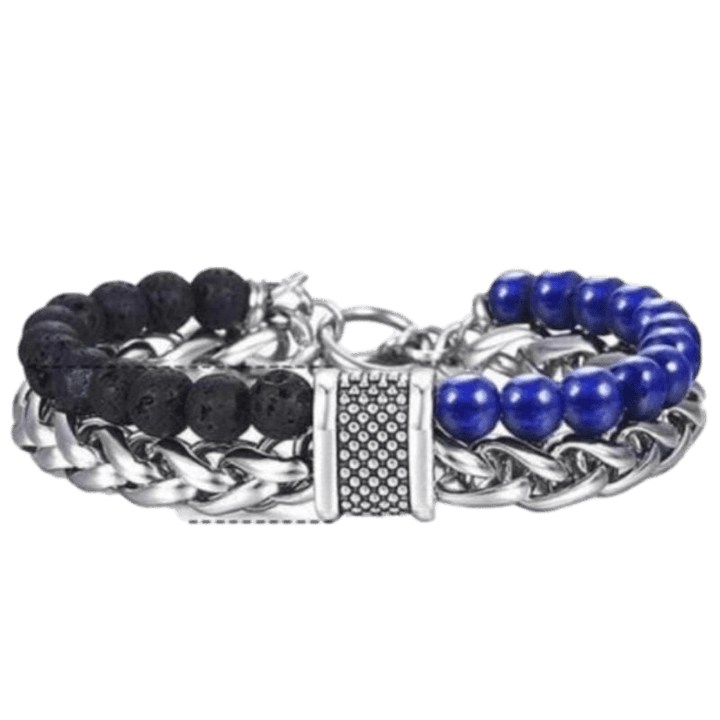Cuban Link Stainless Steel Beaded Bracelets Beaded Unique Leather Bracelets Black/Blue/Lapis Lazuli WH2 10inch